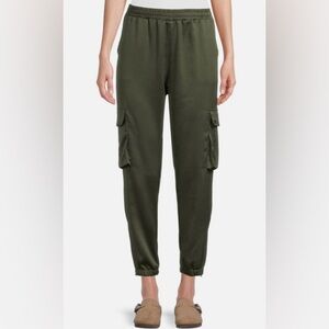 Olive Satin Cargo Jogger